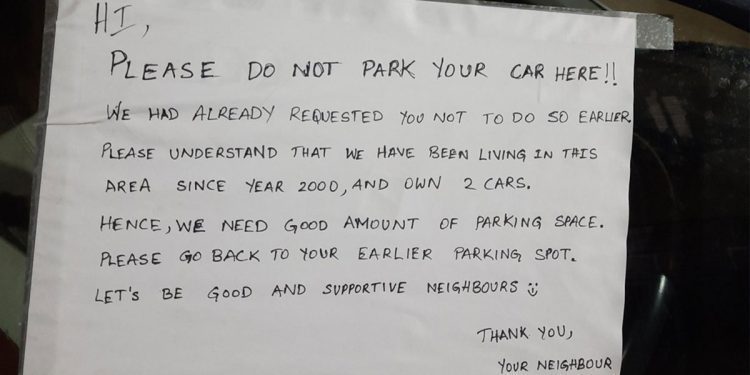 Koramangala resident stick note on car